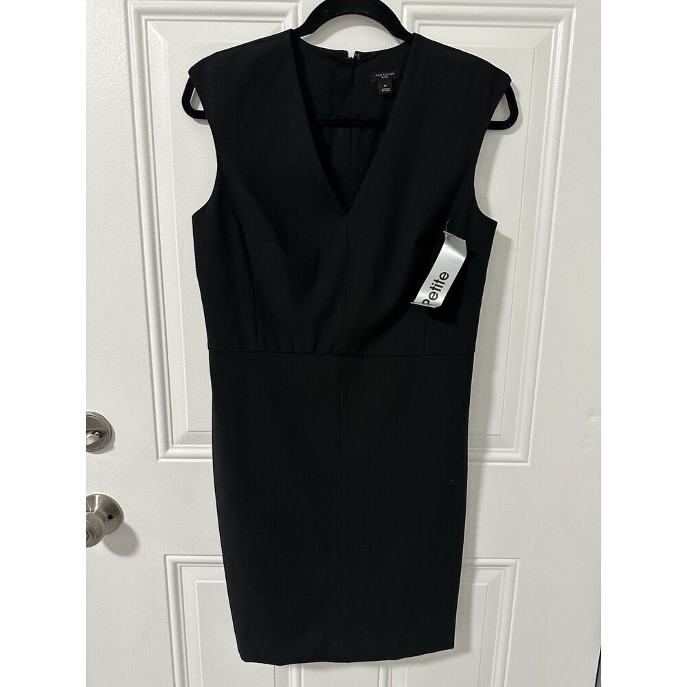 Ann Taylor Petite Black Sleeveless V-Neck Sheath Dress 8P